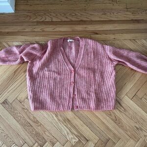 Sezane Achille Jumper in China Rose - wool cardigan